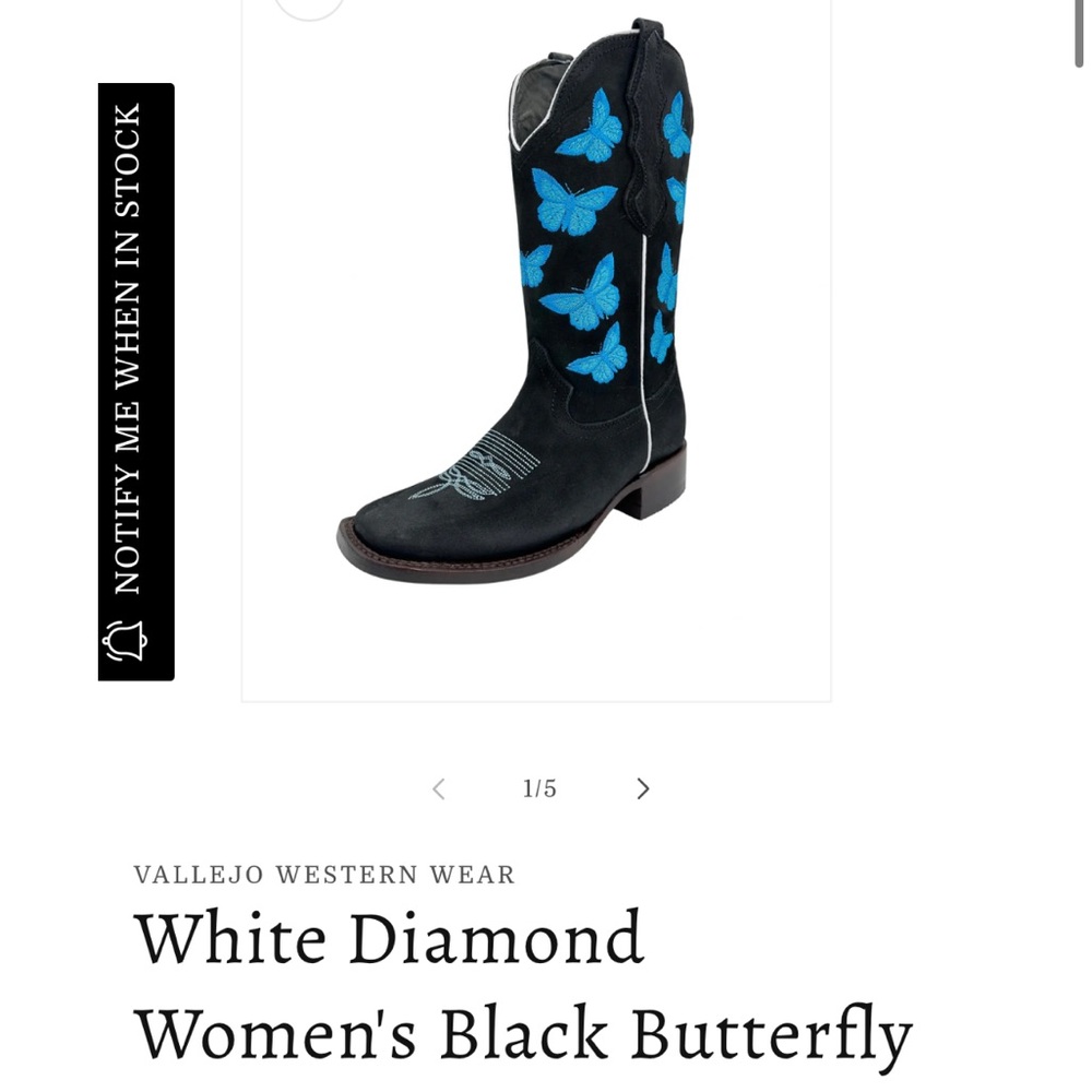 Women’s Black Butterfly Square Toe Leather Boot